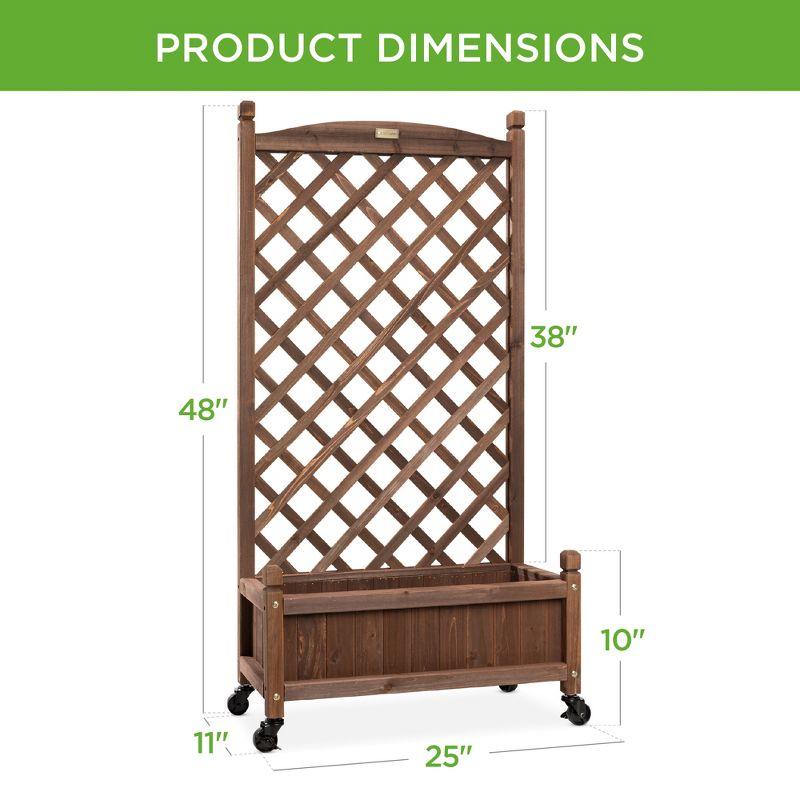 Best Choice Products 48in Mobile Wood Planter Box & Diamond Lattice Trellis, w/ Drainage Holes, Optional Wheels - Walnut