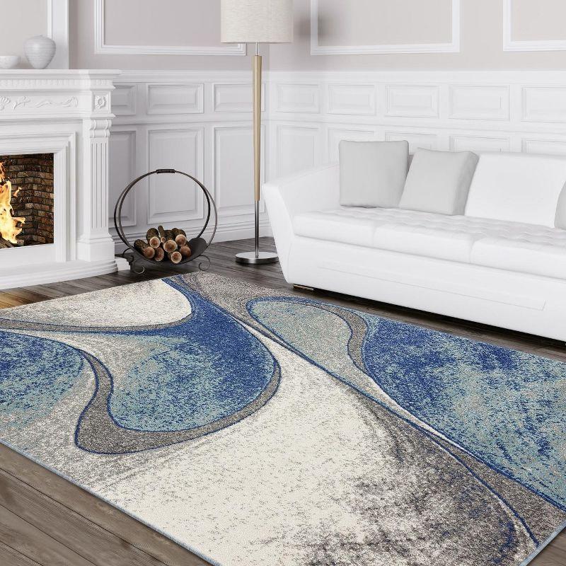 Abstract Swirls 8' x 10' Blue Synthetic Area Rug