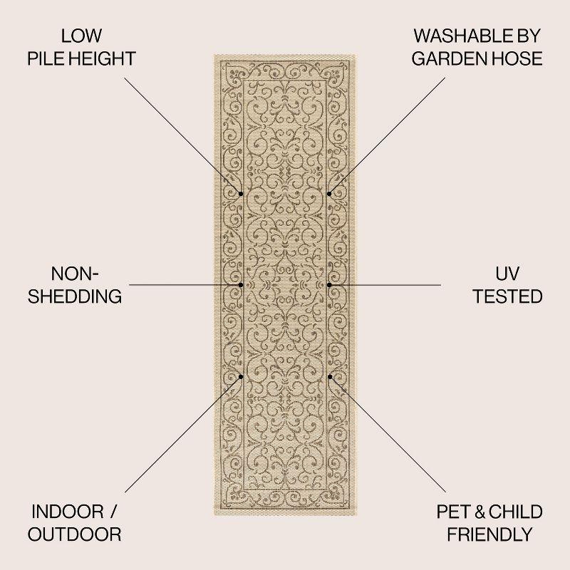 2' X 10' Charleston Vintage Filigree Textured Weave Indoor/Outdoor Runner Rug, Beige/Brown - JONATHAN Y