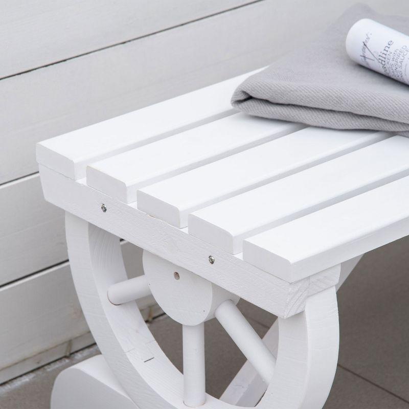 Outsunny 2-Person Wooden Garden Bench, Outdoor Wagon Wheel Porch Bench for Backyard Garden, Support 550 LBS, Rustic Country Style, White