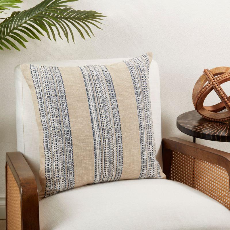 Classic Blue and Beige Striped Cotton Throw Pillow Cover, 20"x20"