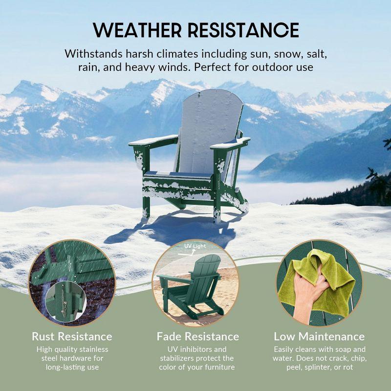 WestinTrends Malibu HDPE Outdoor Patio Folding Adirondack Chair (Set of 4), Dark Green