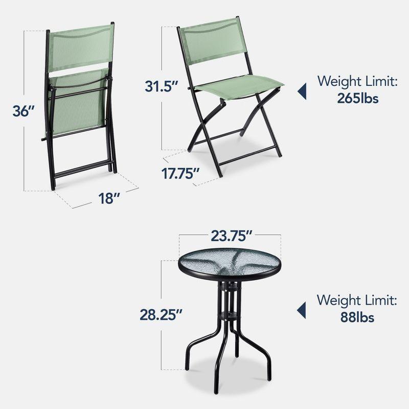 George Oliver 3-Piece Patio Bistro Dining Furniture Set W/ Glass Tabletop, Folding Chairs