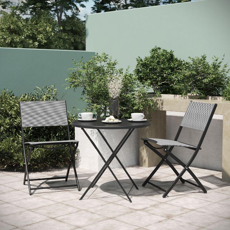 Set of 2 Gray Armless Folding Chairs with Black Steel Frames