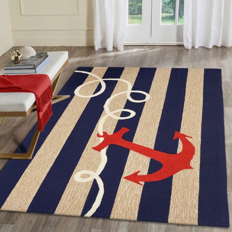 Nautical Anchor Navy and White Hand-Tufted Indoor/Outdoor Rug