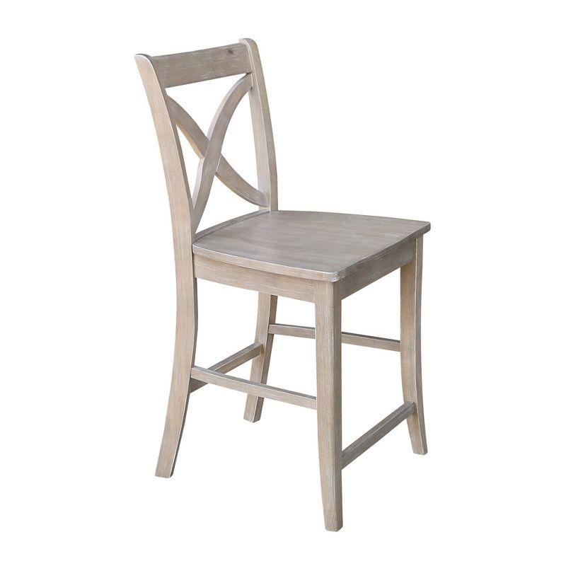24" Vinyard Counter Height Barstool Washed Gray/Taupe - International Concepts: Solid Wood, X-Back Design