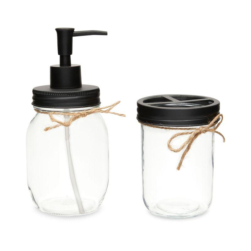 Okuna Outpost 4 Piece Glass Bathroom Accessories Set with Soap Dispenser, Toothbrush Holder, Apothecary Mason Jar