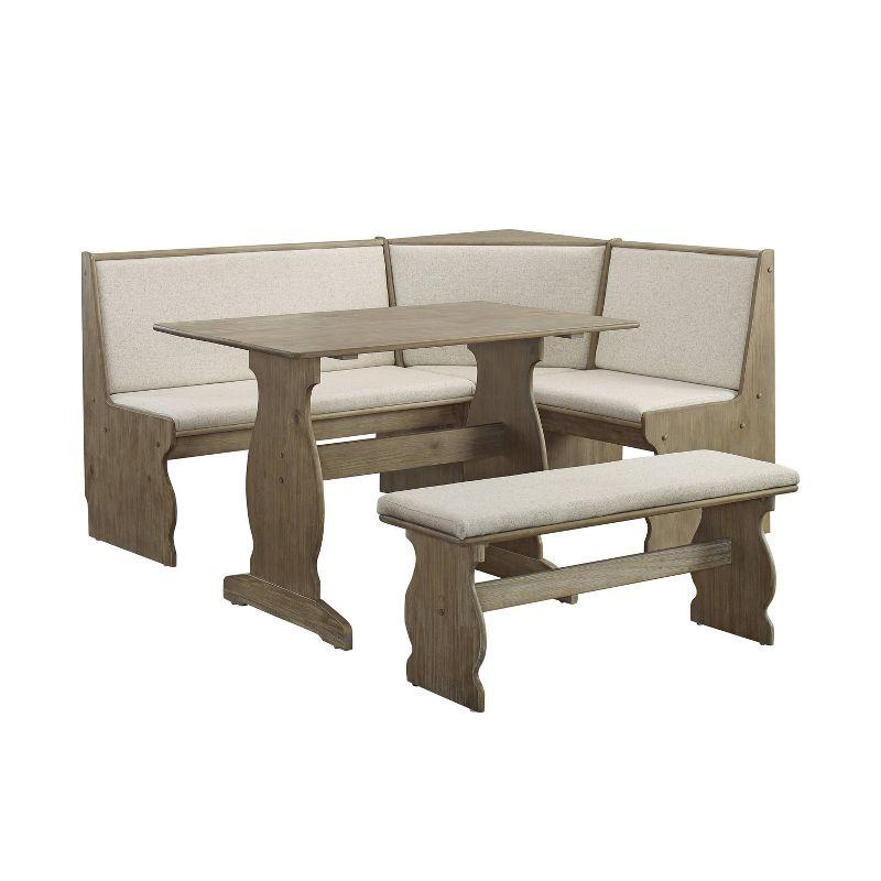 Sasha 50" Natural Wood Corner Dining Nook with Wheat Cushions