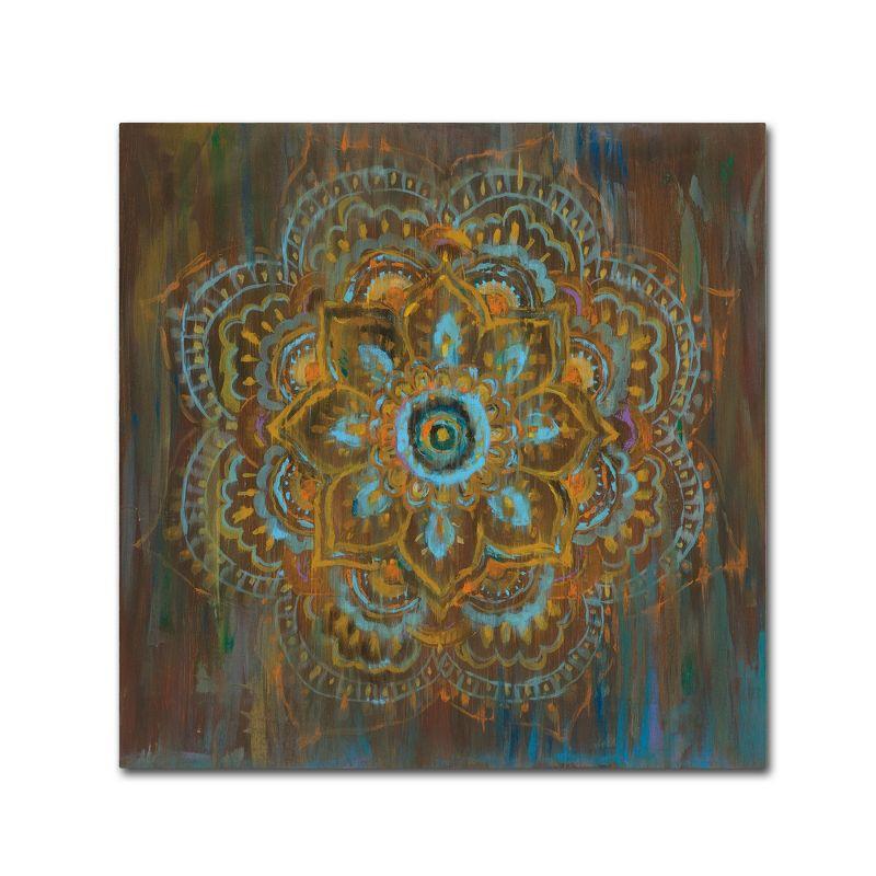 Teal and Orange Mandala Abstract Canvas Art, 14" x 14"