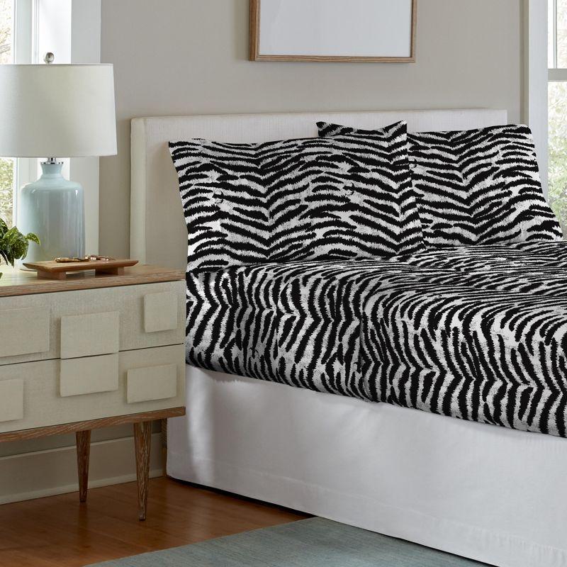 Pointehaven 180 GSM Cotton Flannel Sheet Set - Full, Zebra