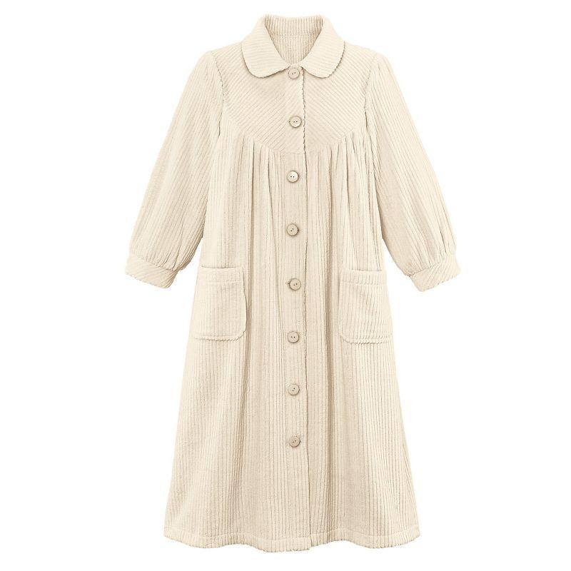 Collections Etc Plush Fleece Button Front Robe with Pockets, Collar