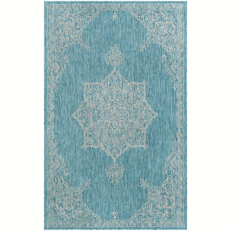 Aqua Blue Rectangular Synthetic Outdoor Area Rug