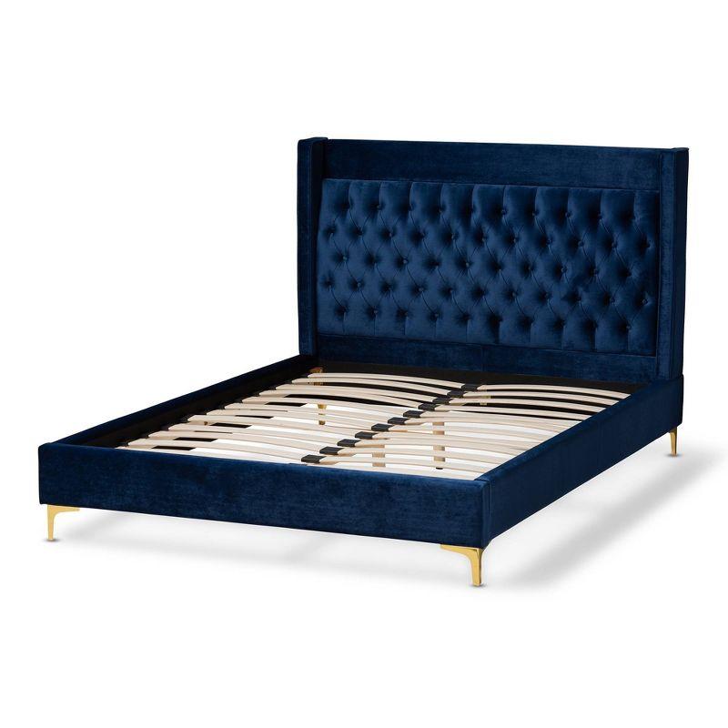 Valery Velvet Platform Bed with Gold - Finished Legs - Baxton Studio