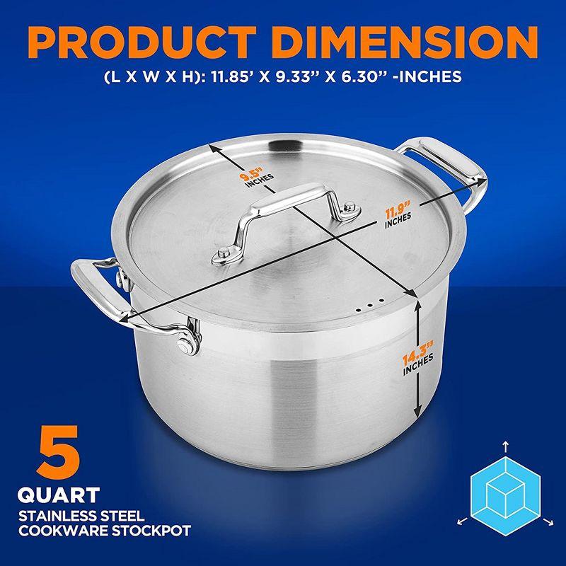 NutriChef 5-Quart Stainless Steel Stockpot - 18/8 Food Grade Heavy Duty Large Stock Pot for Stew, Simmering, Soup, Includes Lid