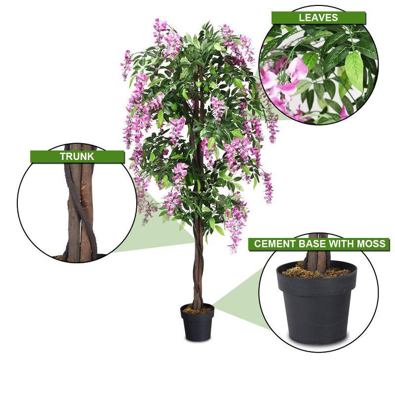 Primrue 6FT Artificial Wisteria Trees, Fake Wisteria Trees in Nursery Planters, Green Simulated Floor Plants, Indoor and Outdoor Decorations