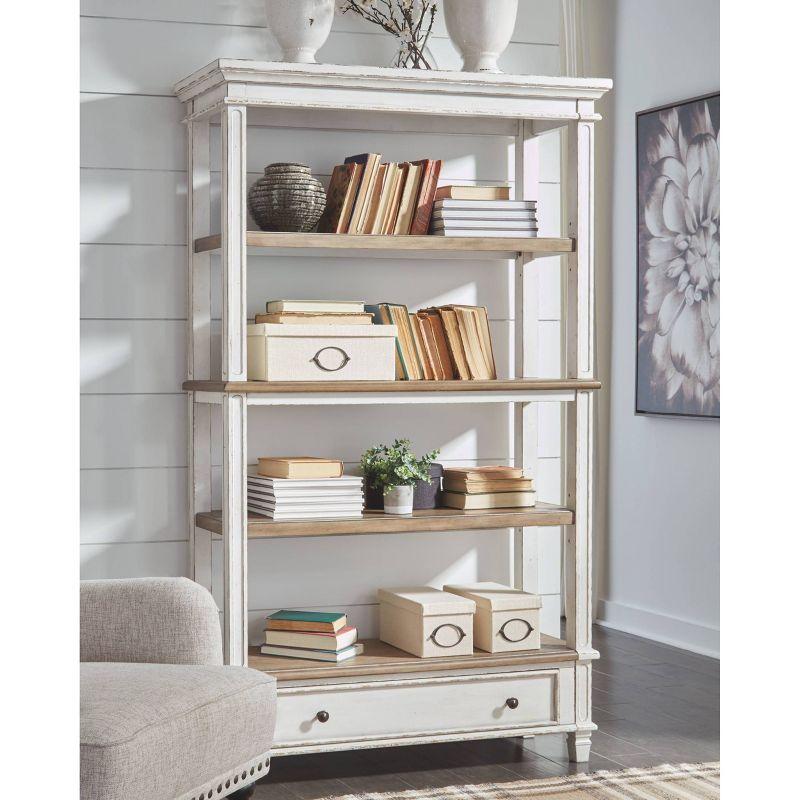 Chipped White & Distressed Wood Rustic Bookcase with Drawer