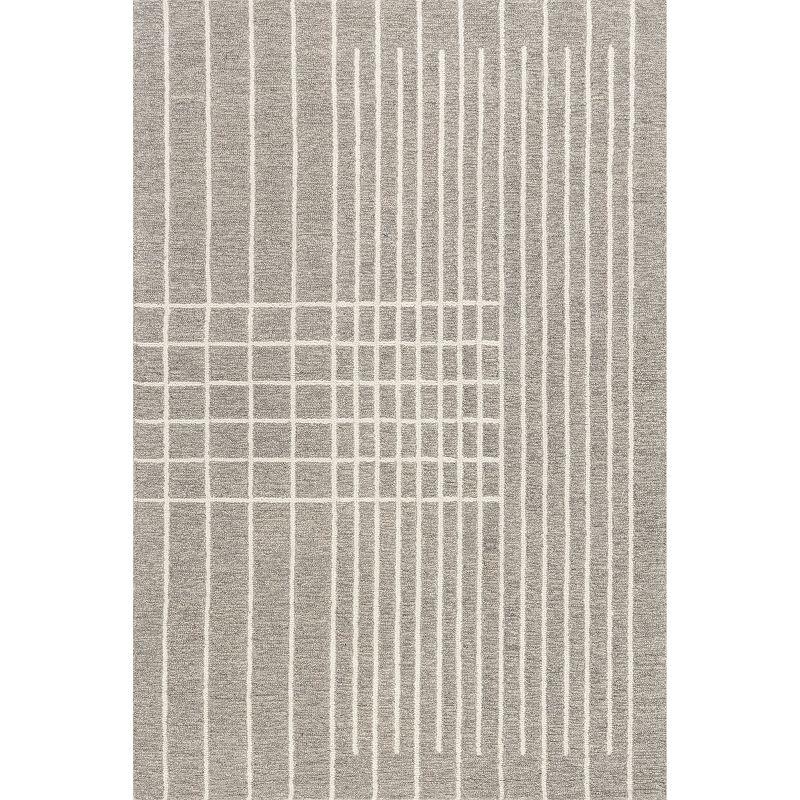 Gray and White Wool Striped 4' x 6' Area Rug