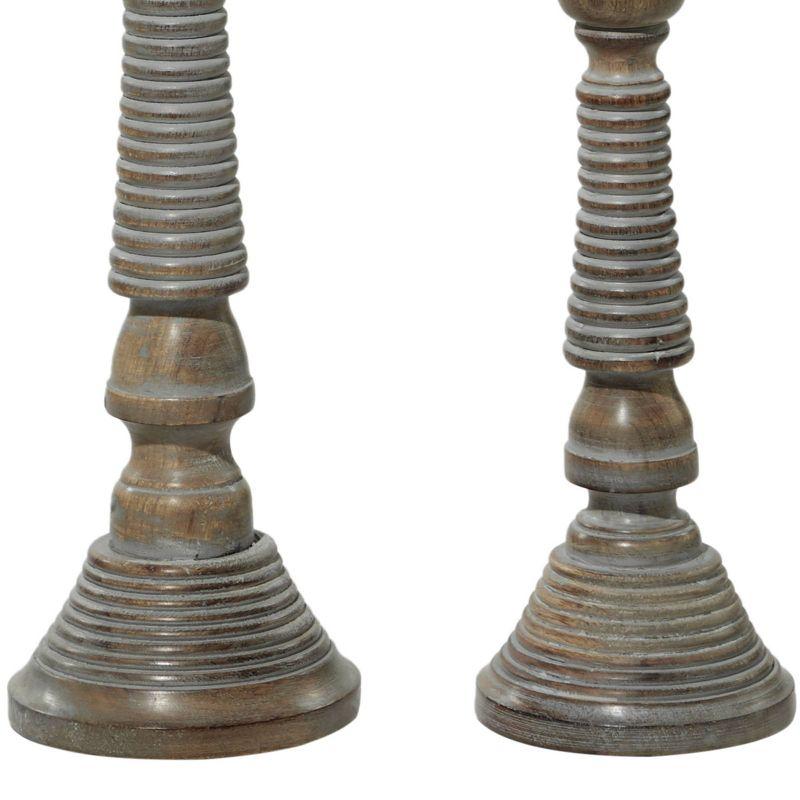 Mango Wood Handmade Decorative Light Gray Candle Holder Set (Set of 3)