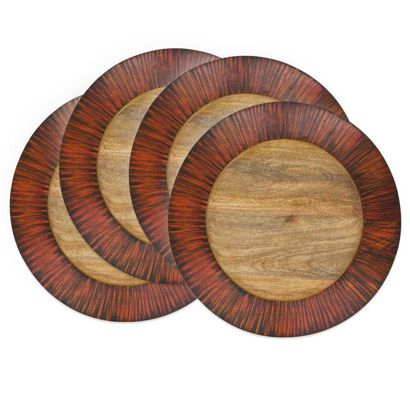 Earthy Wood Grain Round Mango Wood Charger Plates, Set of 4