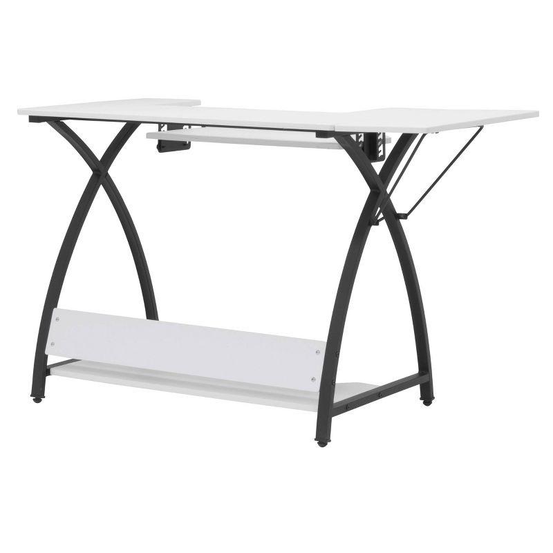 Comet Plus Sewing/Office Table with Fold Down Top, Height Adjustable Platform and Bottom Storage Shelf Black/White - Sew Ready: Crafting Desk