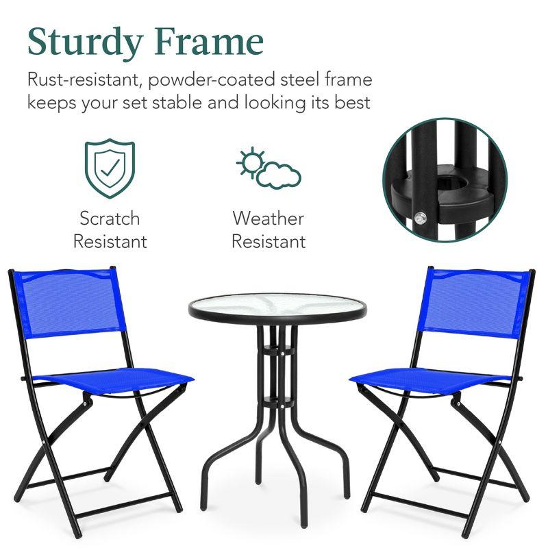 George Oliver 3-Piece Patio Bistro Dining Furniture Set W/ Glass Tabletop, Folding Chairs