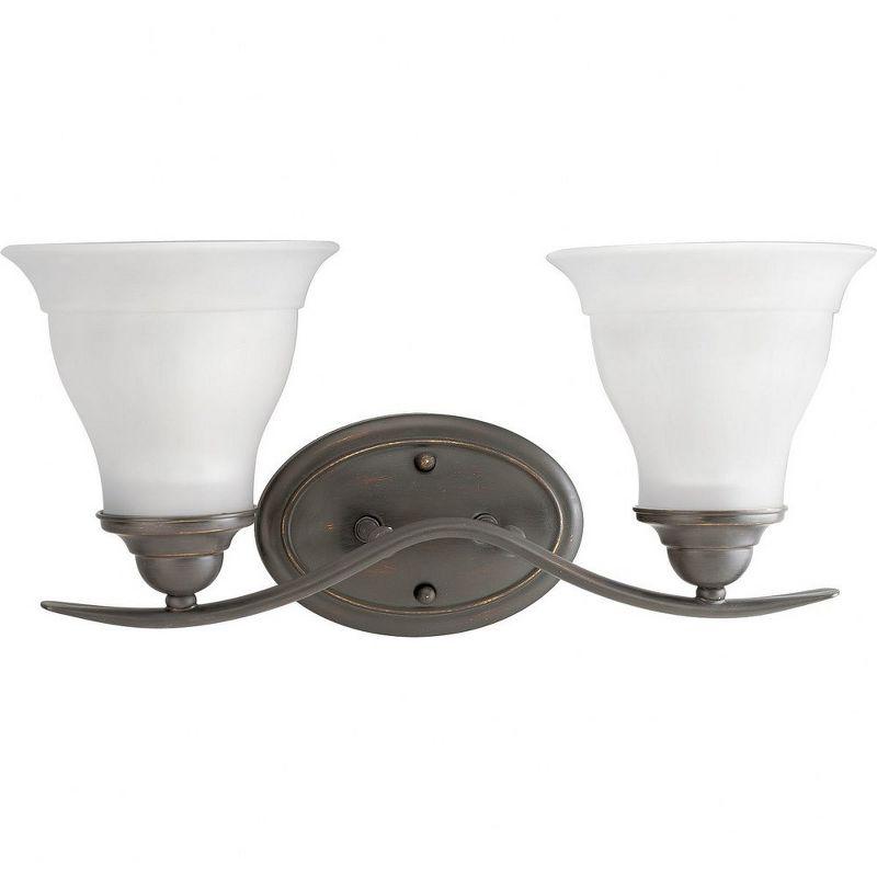 Progress Lighting Trinity 2-Light Bath Fixture, Ceramic, Antique Bronze, Up/Down Mount, Etched Glass Shade