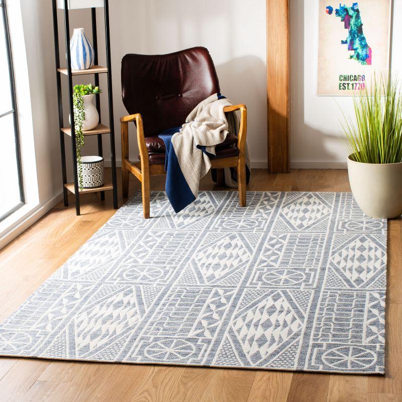 Marbella Blue and Ivory Flat Woven Wool Area Rug