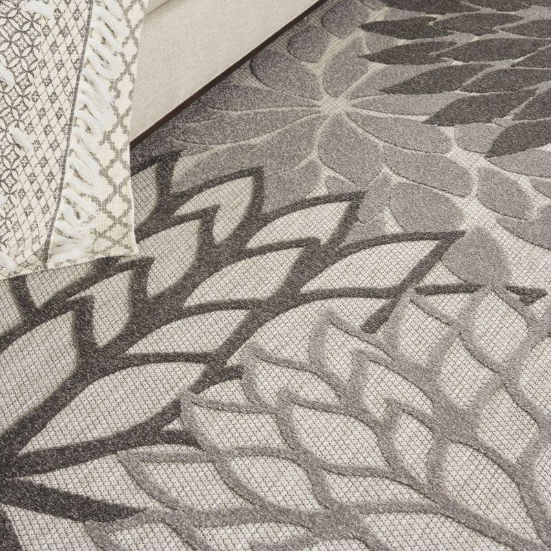 Nourison Aloha Floral Bloom Flatweave High-Low Indoor Outdoor Area Rug Silver Grey 7' x 10'