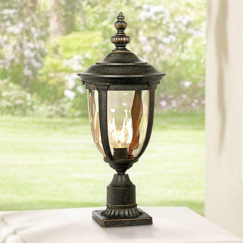 John Timberland Bellagio Vintage Outdoor Post Light Veranda Bronze with Pier Mount 25'' Champagne Hammered Glass for Exterior Barn Deck House Porch