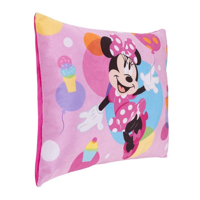 Disney Minnie Mouse Let's Party Pink, Turquoise, Lavender, and Yellow Balloons, Ice-cream Cones, and Cupcakes Plush Toddler Pillow