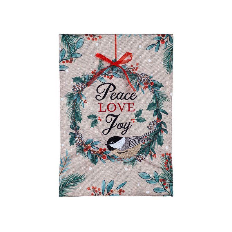 Festive Chickadee Wreath Burlap Garden Flag 18" x 12.5"