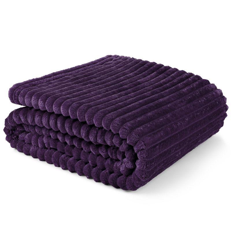 PAVILIA Super Soft Fleece Flannel Ribbed Striped Throw Blanket, Luxury Fuzzy Plush Warm Cozy for Sofa Couch Bed