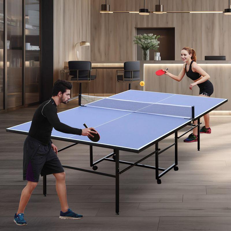 9ft Blue Foldable MDF Table Tennis Table with Net and Accessories