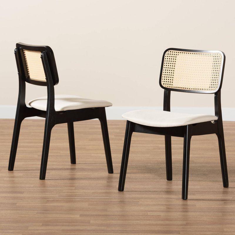 Baxton Studio 2pc Dannon Fabric and Wood Dining Chairs Cream/Black/Light Brown: Upholstered, Rubberwood Frame