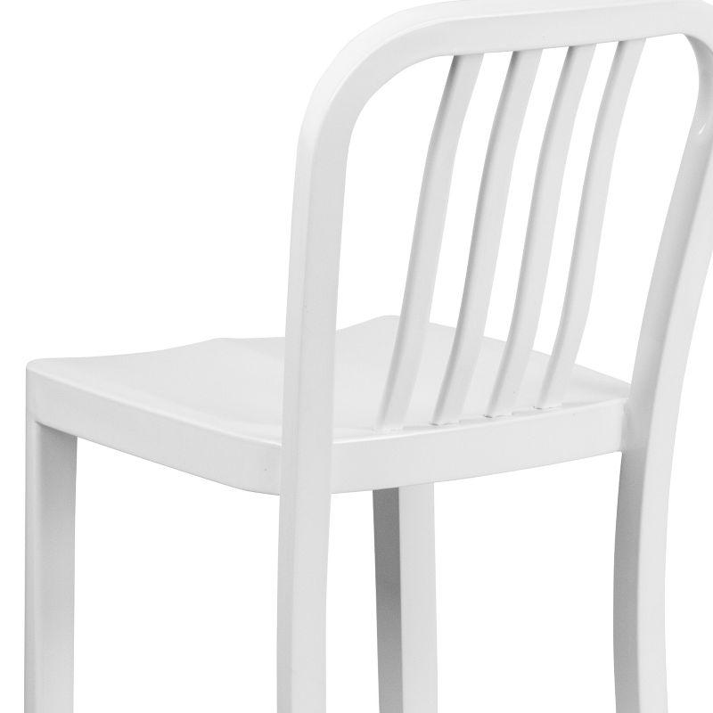 Sleek White Metal Indoor-Outdoor Barstool with Vertical Slat Back