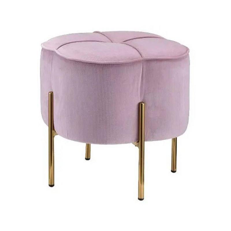 17" Bergia Velvet Ottoman Blush Pink - Acme Furniture: Gold Metal Leg, Ribbed Upholstery, No Assembly Required