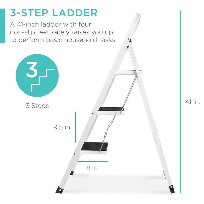 Best Choice Products 3 Step Ladder Folding Lightweight Step Stool for Home w/ Non-Slip Feet, Padded Steps, 330lb White