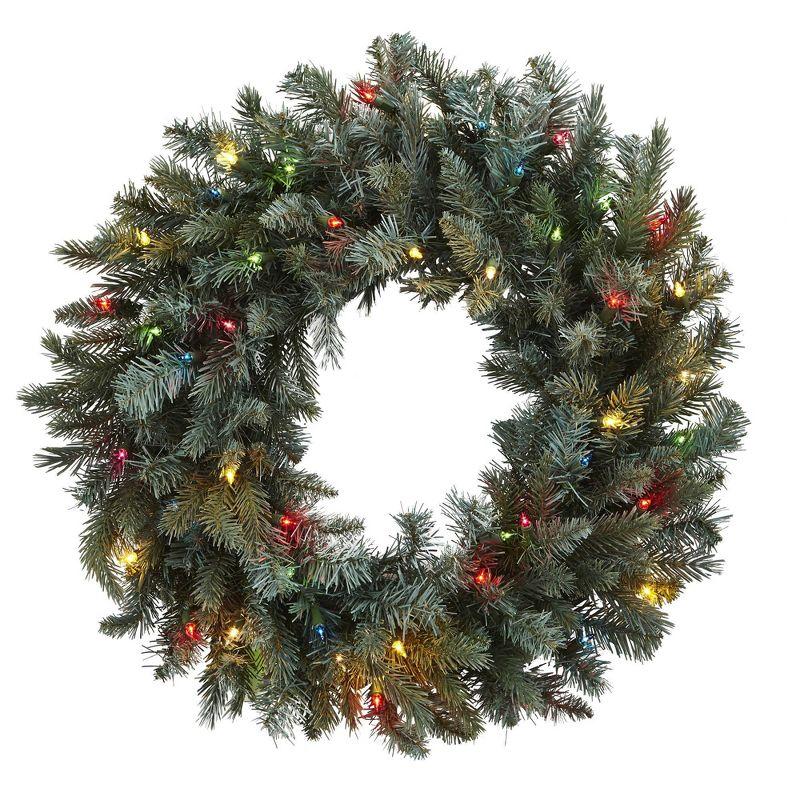 Nearly Natural 30" Pre-lit Pine Artificial Christmas Wreath: Indoor Holiday Decor with 50 Lights