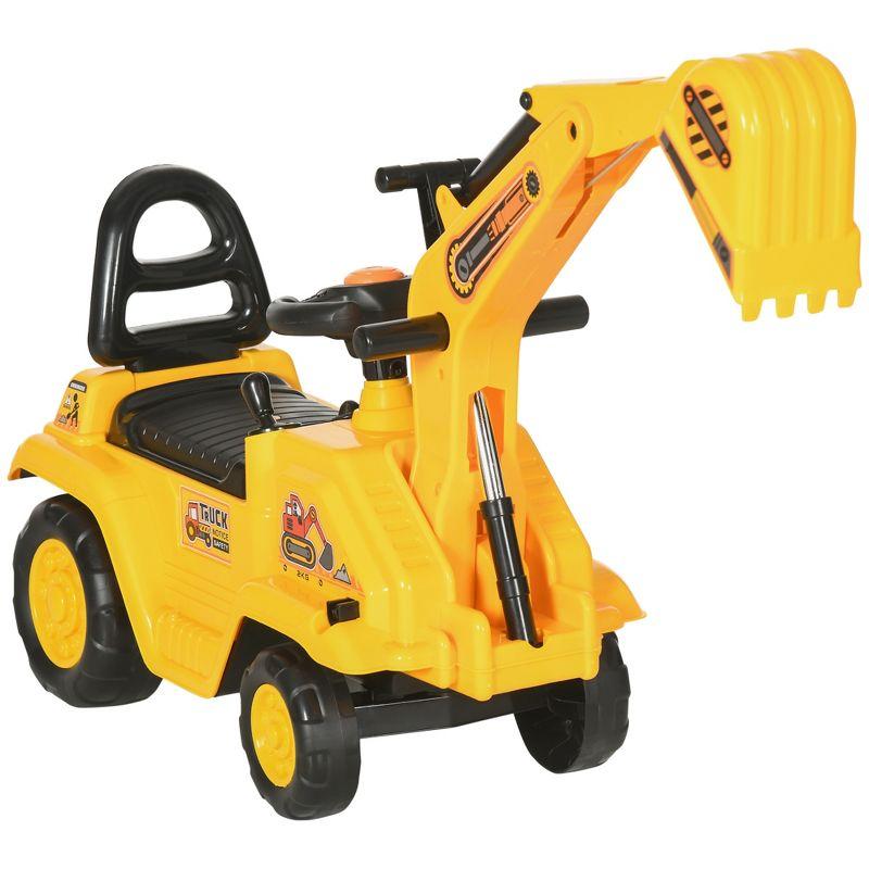 HOMCOM Kids Digger Ride on Truck with Horn, Under Seat Storage, Sit and Scoot Pretend Play Toy Construction Car for Ages 18-48 Months