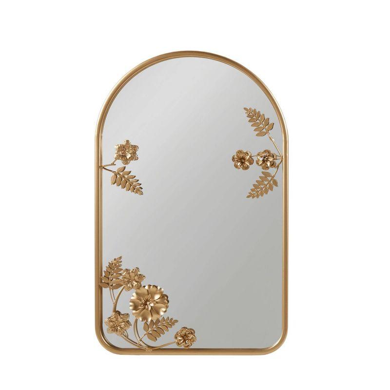 Gold Arched Floral Metal Frame Wall Mirror