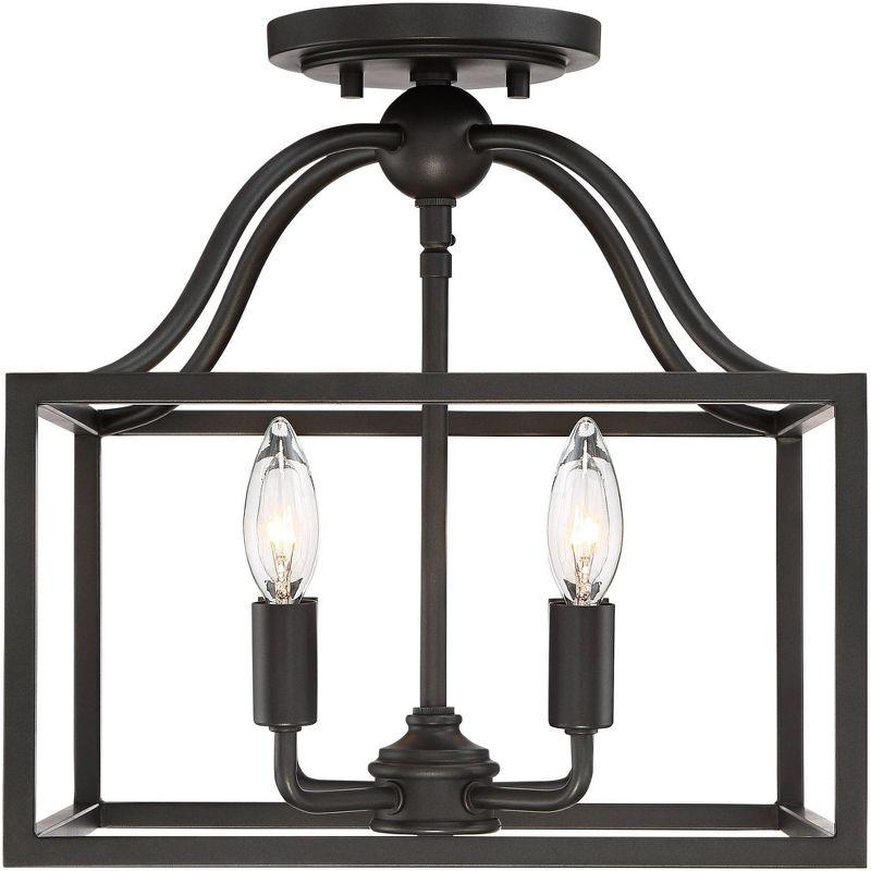 Franklin Iron Works Elle Rustic Industrial Ceiling Light Semi Flush Mount Fixture 13" Wide Black 4-Light Square Cage for Bedroom Living Room Kitchen