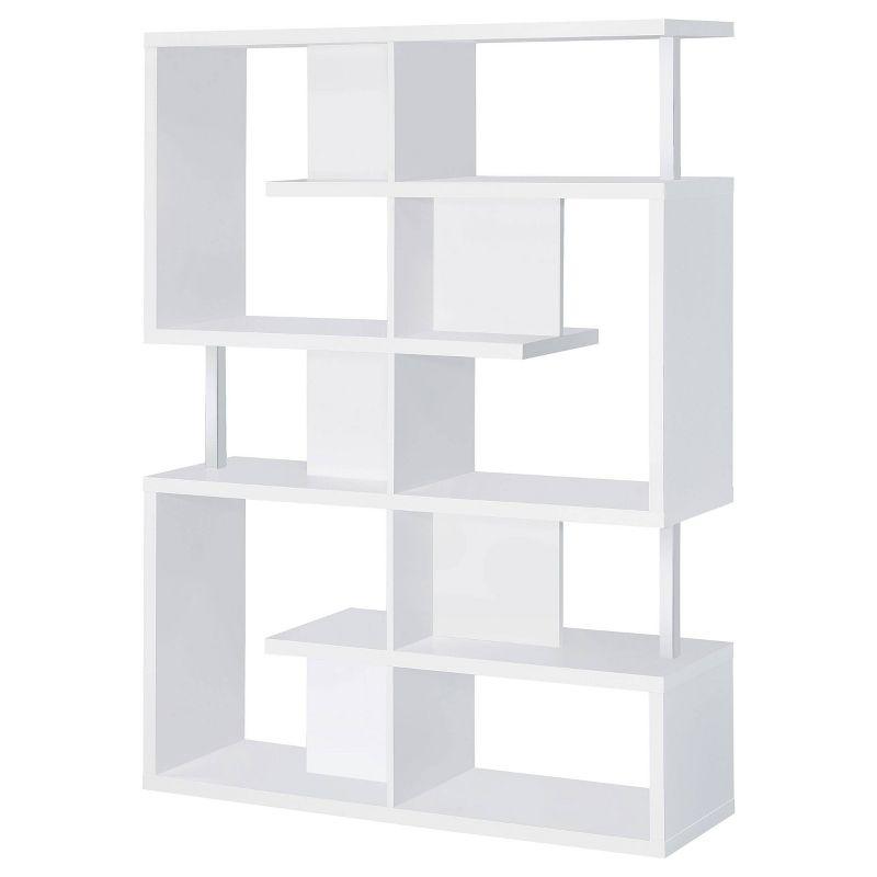 Modern White Zig Zag 5-Tier Bookcase with Chrome Accents