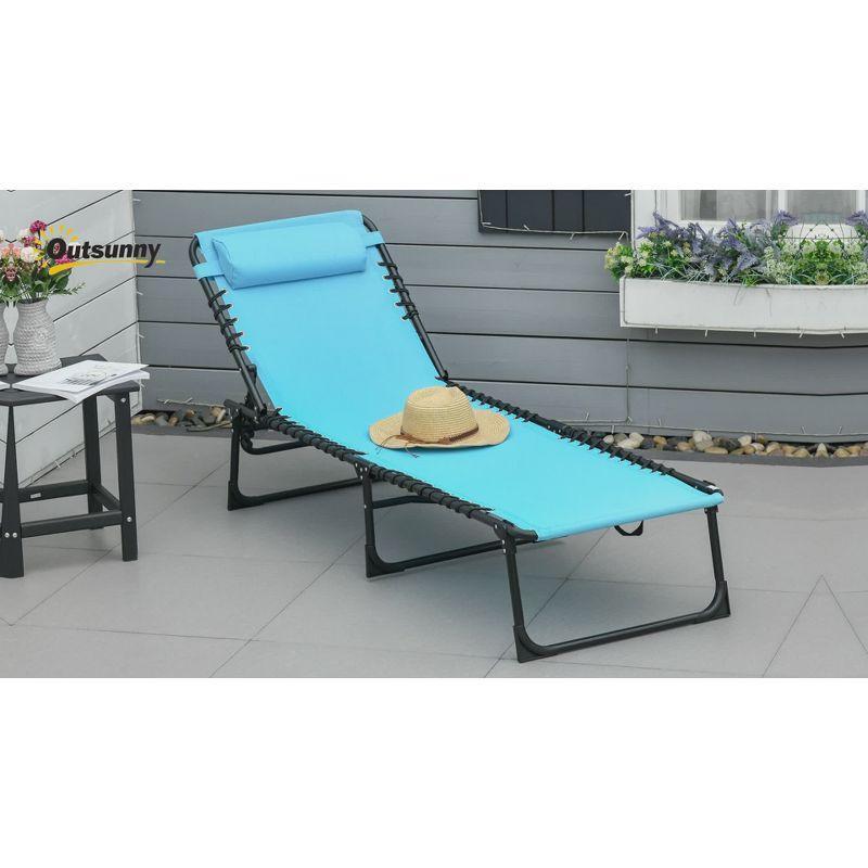 Folding Chaise Lounge Pool Chair with 4-Position Reclining Back, Pillow, Breathable Mesh & Bungee Seat, Purple