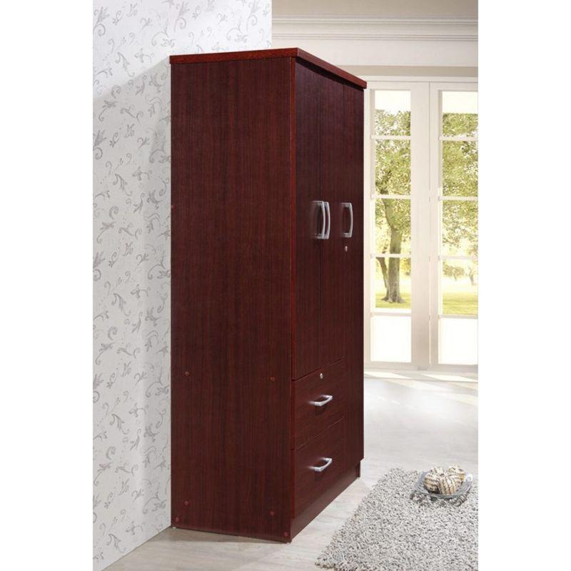 Hodedah Import Contemporary 3 Door Armoire w/ Metal Clothing Rod, 3 Shelves, 1 Standard Drawer, & 1 Locking Drawer for Bedrooms & Rented Rooms
