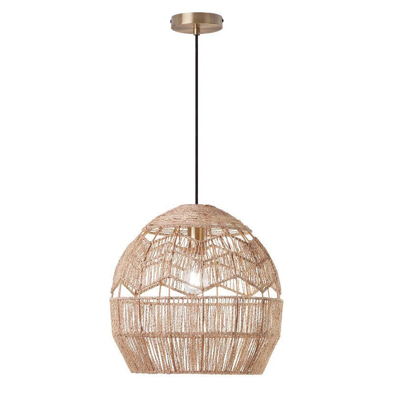 Mistana™ 15.5" Ames Metal and Woven Hemp Rope Hanging Pendant, Brown