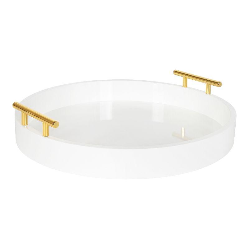 White and Gold Round MDF Tray with Handles