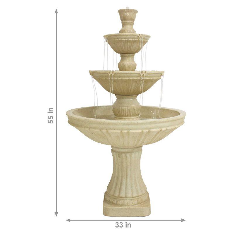 Sunnydaze 55"H Electric Polystone Classic Style 3-Tier Designer Outdoor Water Fountain, White Finish