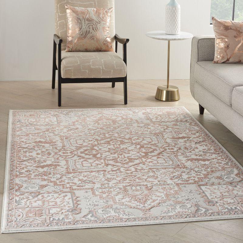 Ivory Brick Floral Synthetic 4' x 6' Rectangular Rug