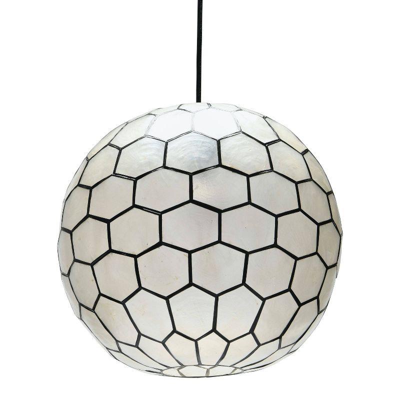 Storied Home 14"x13" Capiz Honeycomb Globe Pendant Light Capiz White Seashells Black: Artisan Crafted, ETL & UL Listed
