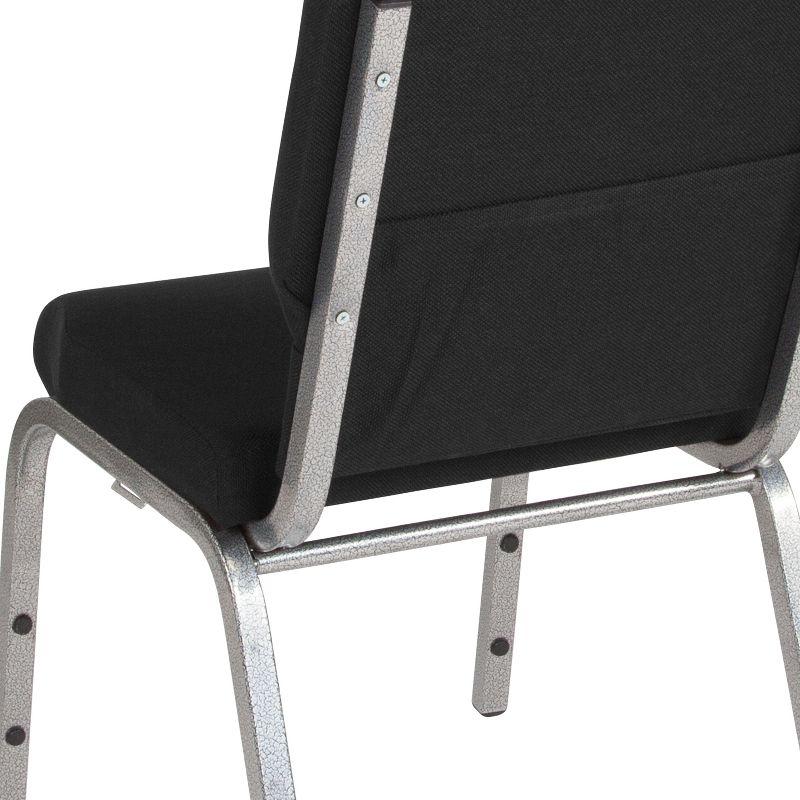 Emma and Oliver 18.5"W Stacking Church Chair in Black Fabric - Silver Vein Frame